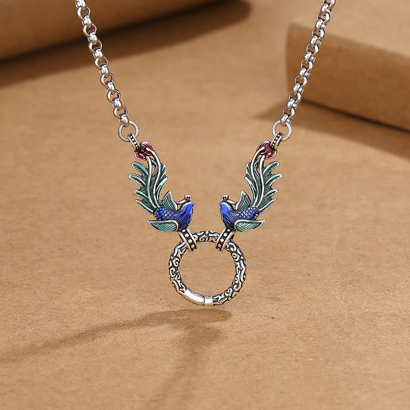 Fortune Jewel Phoenix Lotus Flower Luck Protection Necklace Pendant Fortune Jewel