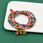 Fortune Jewel Colorful Candy Agate Gold Swallowing Beast Family Strength Charm Triple Wrap Bracelet