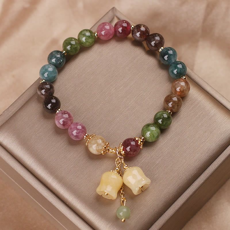 Fortune Jewel Natural Colorful Tourmaline Flower Bead Love Bracelet