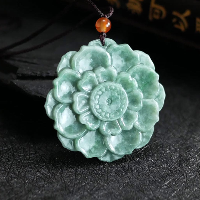 Fortune Jewel Lotus Pattern Jade Luck Prosperity Necklace Pendant