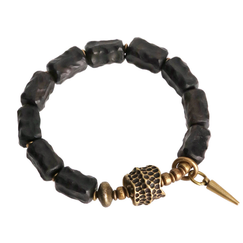 Fortune Jewel Ebony Wood Copper Balance Protection Couple Bracelet