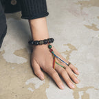 Fortune Jewel Tibet Ebony Wood Copper Peace Tassel Wrist Mala Bracelet