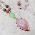 Fortune Jewel Natural Rose Quartz Crystal Stone Healing Arrowhead Necklace Pendant