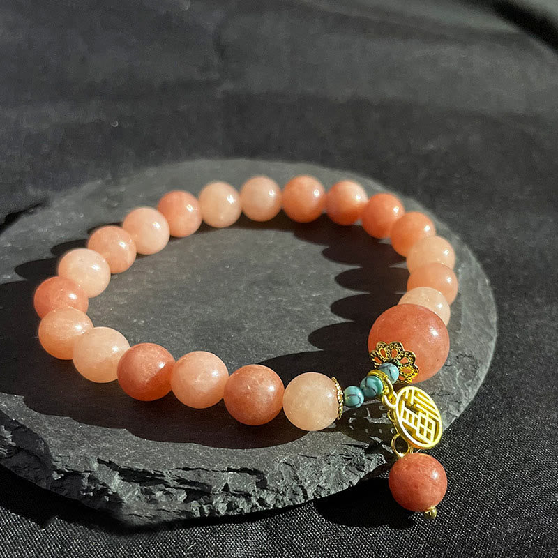 Fortune Jewel Natural Orange Stone Turquoise Fu Character Charm Luck Fortune Bracelet