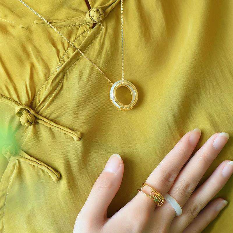 Fortune Jewel White Jade Luck Ring Necklace