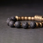 Fortune Jewel Lava Rock Stone Rainbow Obsidian Brass Support Healing Bracelet