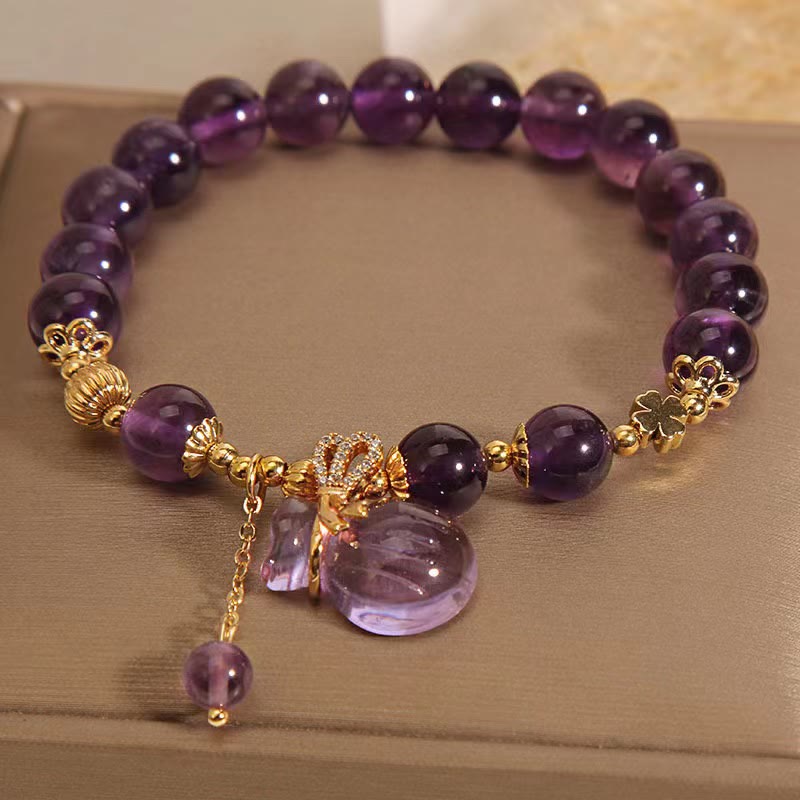 Fortune Jewel Natural Amethyst Crystal Money Bag Charm Positive Bracelet