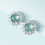 Fortune Jewel 925 Sterling Silver Round Jade Luck Abundance Stud Earrings