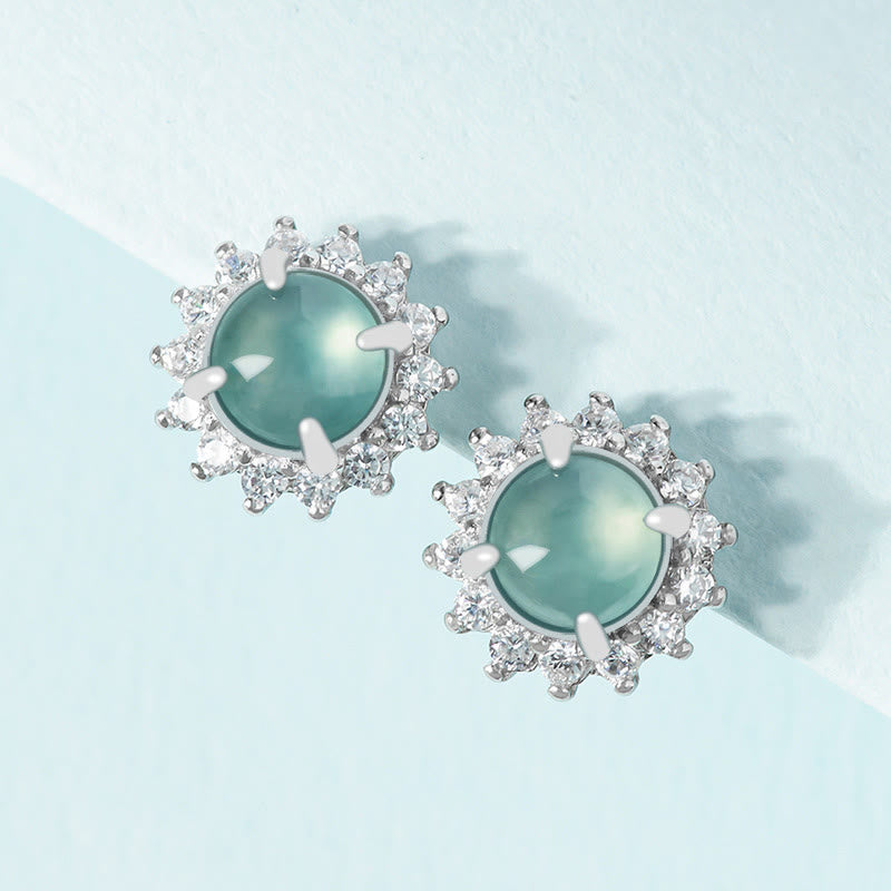 Fortune Jewel 925 Sterling Silver Round Jade Luck Abundance Stud Earrings