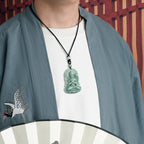 Fortune Jewel Four-armed Avalokitesvara Natural Jade Amulet Blessing String Necklace Fortune Jewel