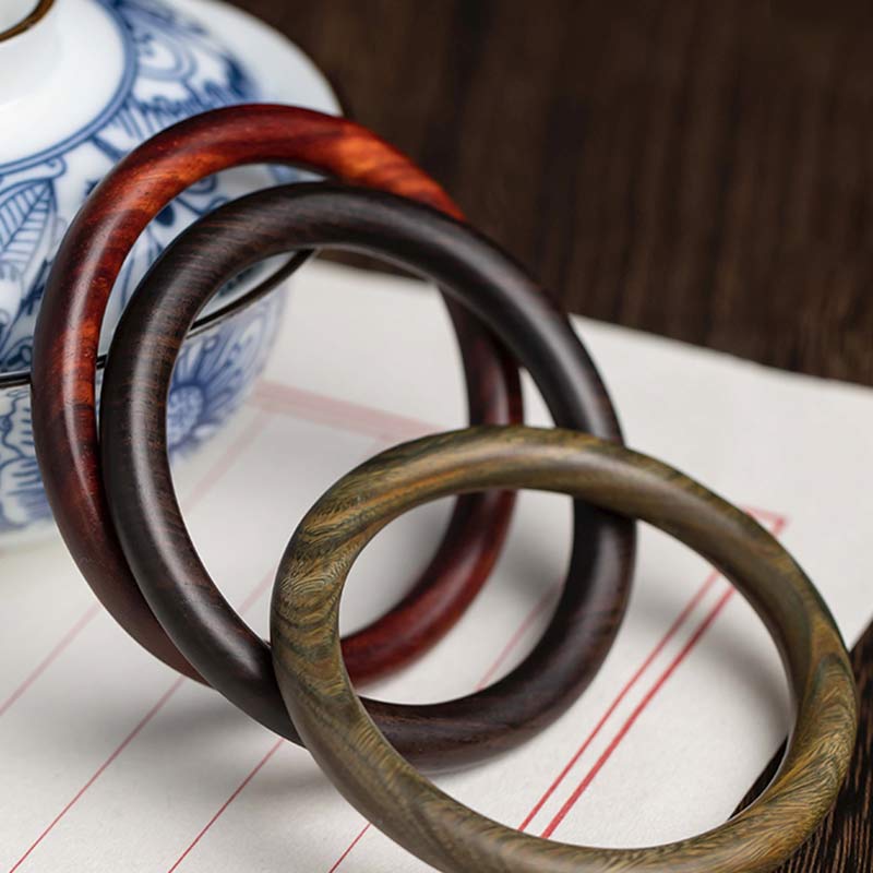 Fortune Jewel Tibetan Small Leaf Red Sandalwood Ebony Green Sandalwood Protection Bracelet Bangle