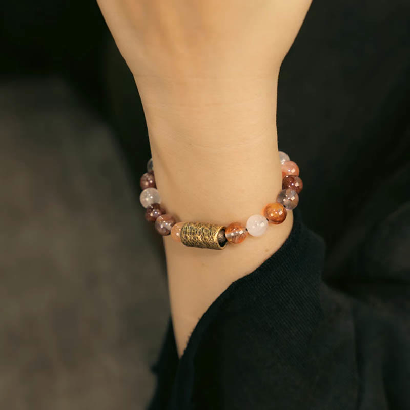 Fortune Jewel White Crystal Red Hematoid Quartz Gold Rutilated Quartz Purple Phantom Protection Bracelet