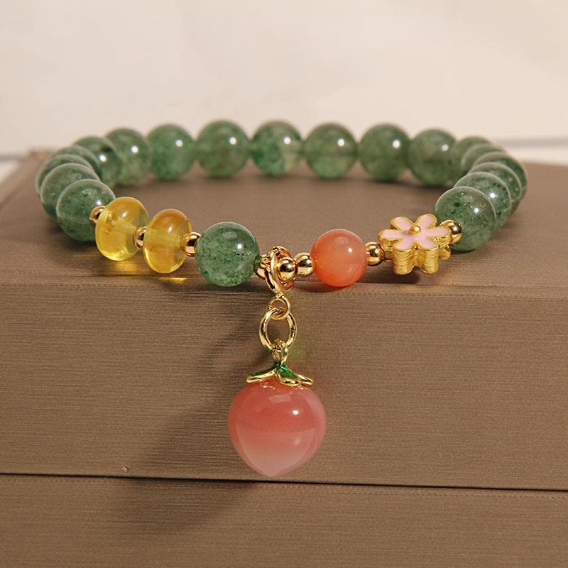 Fortune Jewel Natural Green Strawberry Quartz Love Peach Charm Bracelet