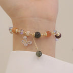 Fortune Jewel Natural Fu Lu Shou Rainbow Crystal Rutilated Quartz Wealth Butterfly Charm Bracelet