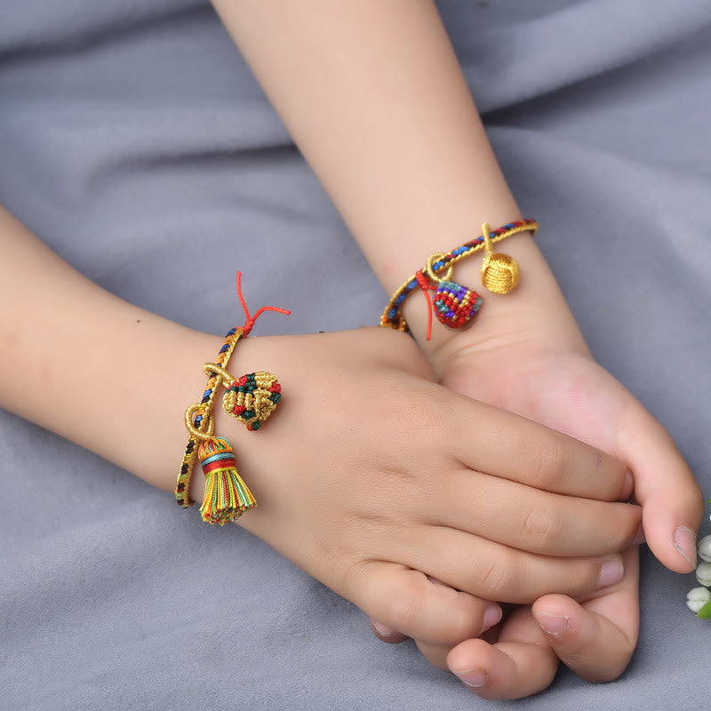 Fortune Jewel Colorful Rope Luck Handmade Zongzi Golden Ball Charm Bracelet