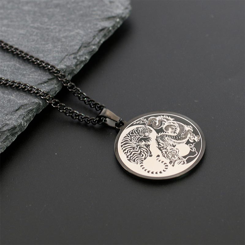 Fortune Jewel Tiger Dragon Titanium Steel Chain Necklace Harmony Pendant