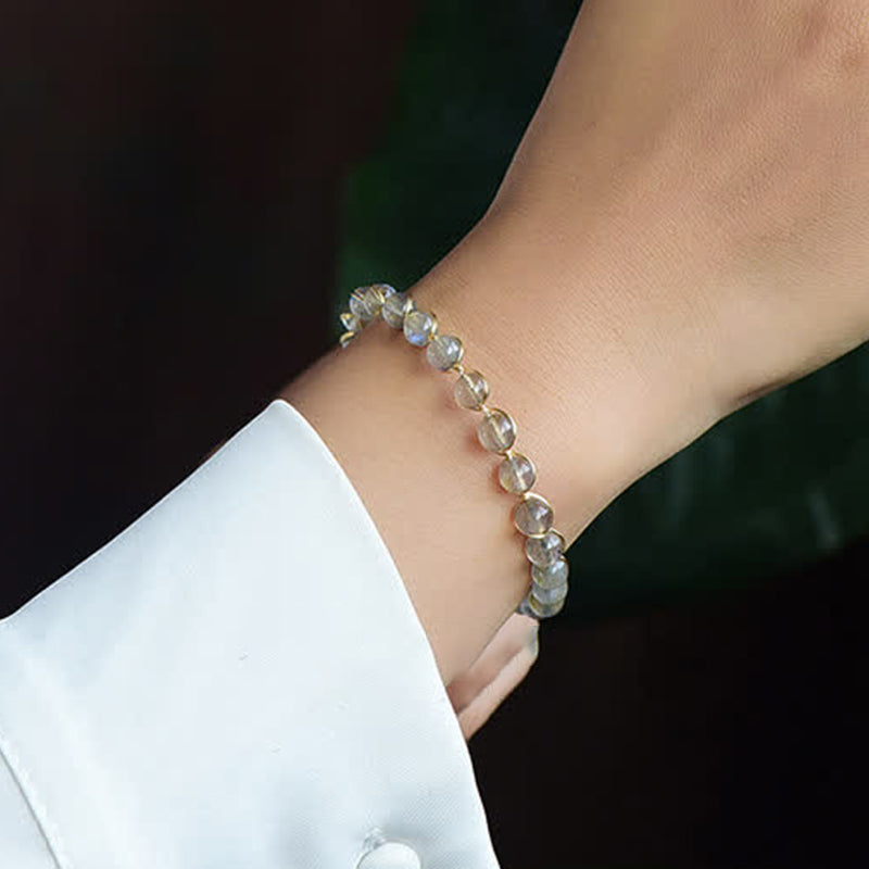 Fortune Jewel Natural Moonstone 14K Gold Plated Healing Positive Bracelet