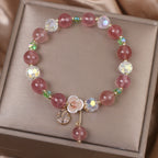 Fortune Jewel Strawberry Quartz Rutilated Quartz Fluorite Flower Healing Bracelet