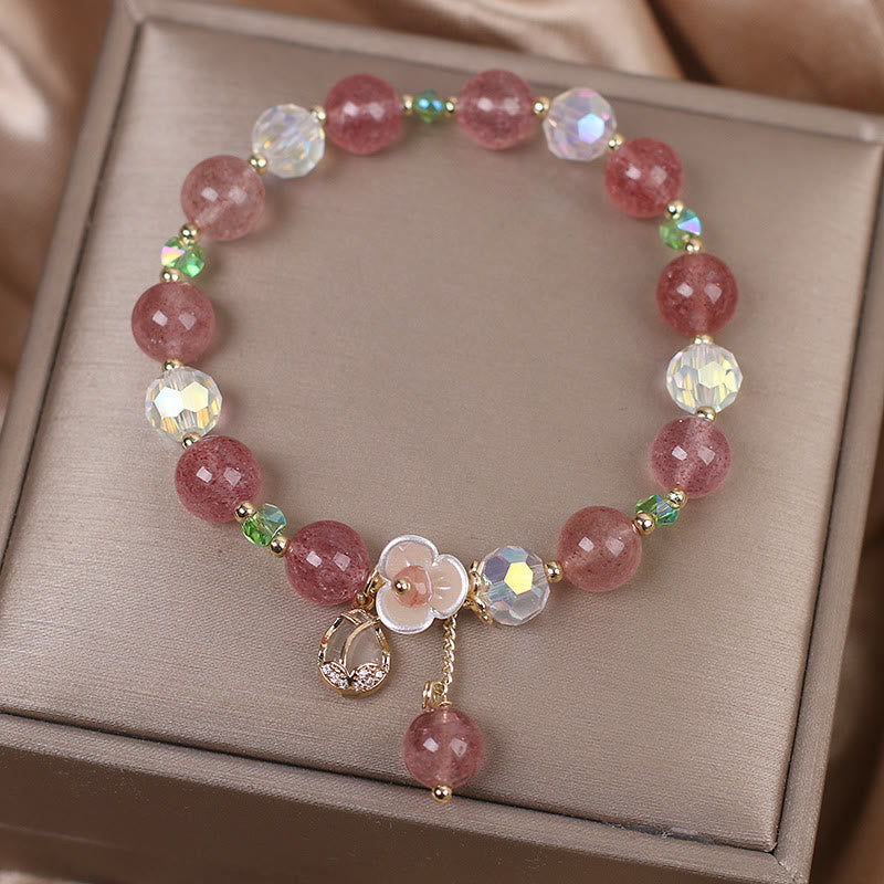 Fortune Jewel Strawberry Quartz Rutilated Quartz Fluorite Flower Healing Bracelet