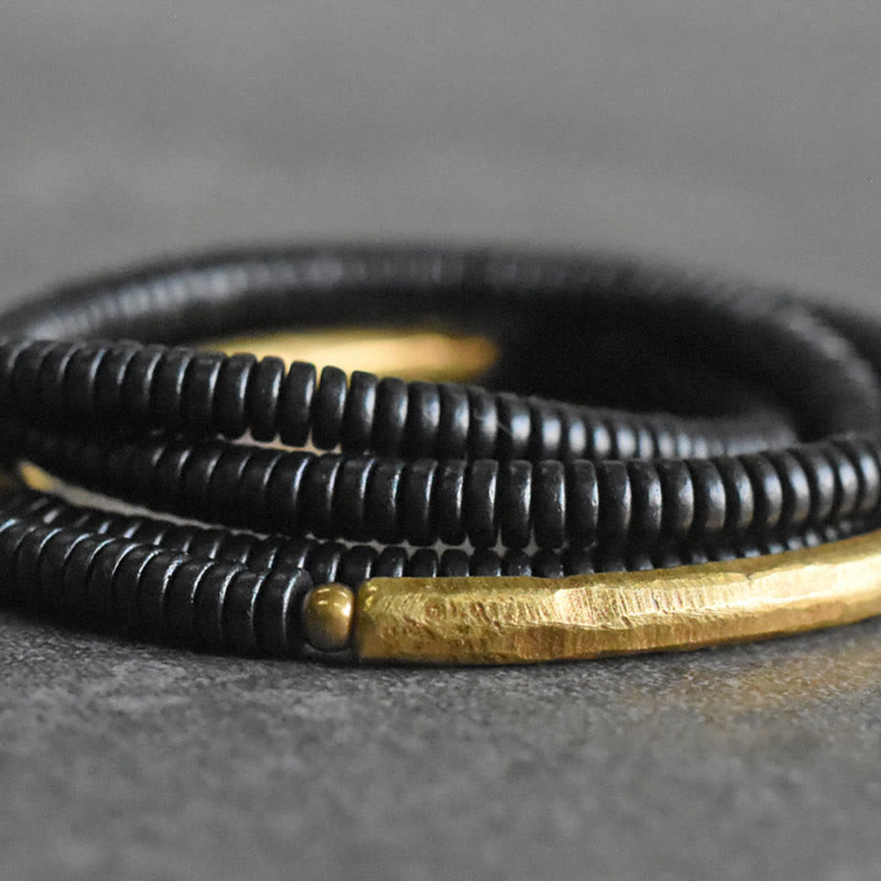 Fortune Jewel Ebony Wood Brass Copper Balance Multilayered Bracelet