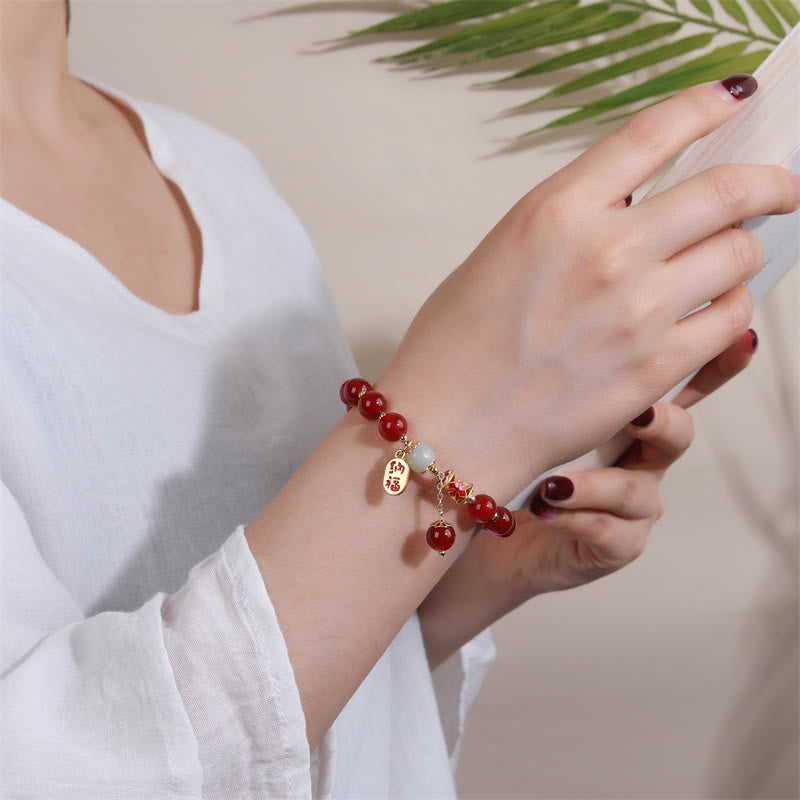 Fortune Jewel Natural Red Agate Jade Confidence Fortune Blessing Charm Bracelet