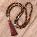 Fortune Jewel Tibetan Tiger Eye Buddha Strength Power Beaded Tassel Pendant Necklace