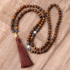 Fortune Jewel Tibetan Tiger Eye Buddha Strength Power Beaded Tassel Pendant Necklace