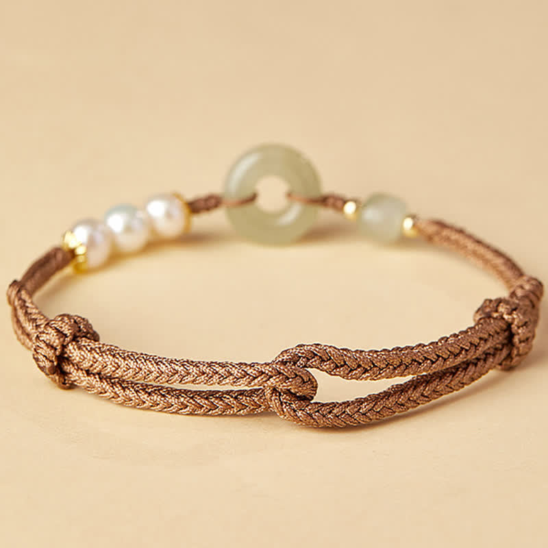 Fortune Jewel Natural Hetian Jade Pearl Peace Buckle Luck Bracelet