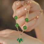 Fortune Jewel 14k Gold Plated Green Chalcedony Maple Leaf Courage Strength Bracelet