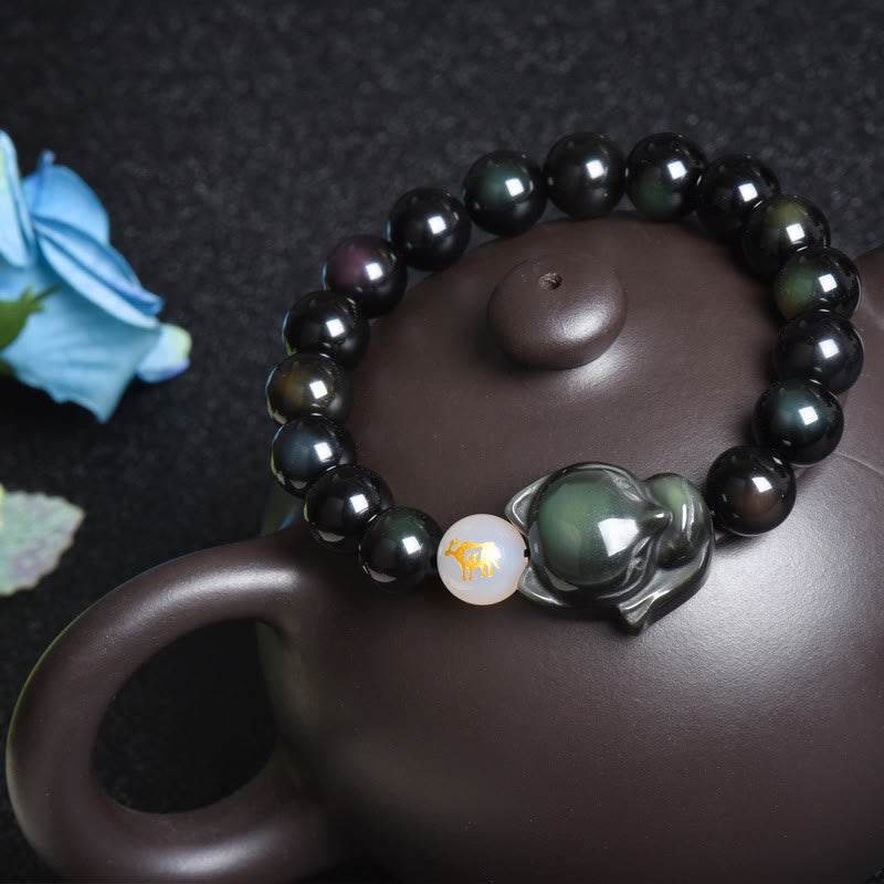 Fortune Jewel Natural Rainbow Obsidian Gold Sheen Obsidian Silver Sheen Obsidian Fox Healing Bracelet
