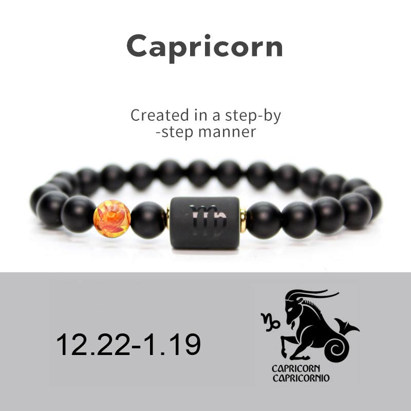 Fortune Jewel 12  Constellations of the Zodiac Black Onyx Adjustable Bracelet