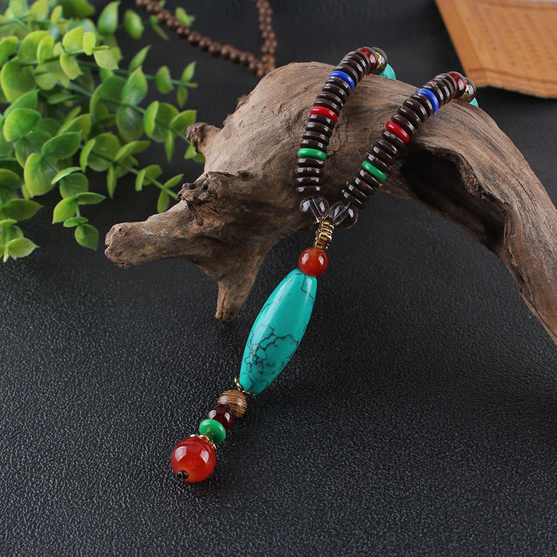 Fortune Jewel Wenge Wood Turquoise Stone Protection Calm Necklace Pendant
