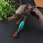 Fortune Jewel Wenge Wood Turquoise Stone Protection Calm Necklace Pendant