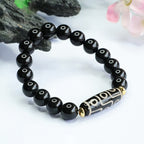 Fortune Jewel Tibetan Nine-Eye Dzi Bead Black Onyx Power Bracelet