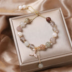 Fortune Jewel Strawberry Quartz Rutilated Quartz Fishtail Charm Healing Bracelet