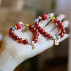 Fortune Jewel Natural Red Agate Peace Talisman Fu Character Dragon Tail Confidence Charm Bracelet