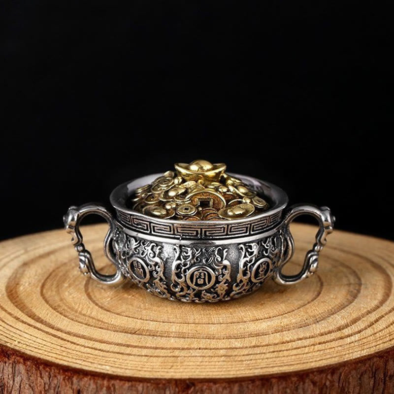 Fortune Jewel Treasure Bowl Copper Coin Ingots Wealth Necklace Pendant