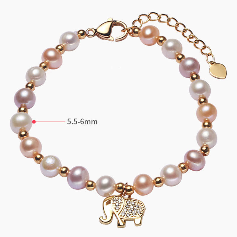 Fortune Jewel 18K Gold Plated Pearl Elephant Zircon Charm Sincerity Bracelet