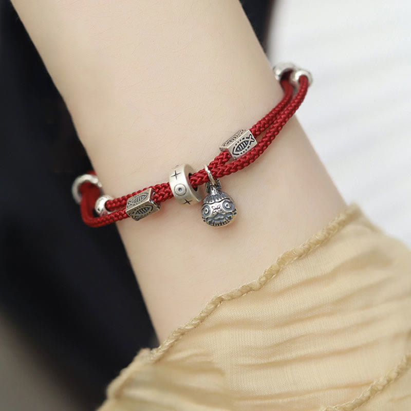 Fortune Jewel 925 Sterling Silver Gold Swallowing Beast Koi Fish Wealth Handcrafted Braided Bracelet