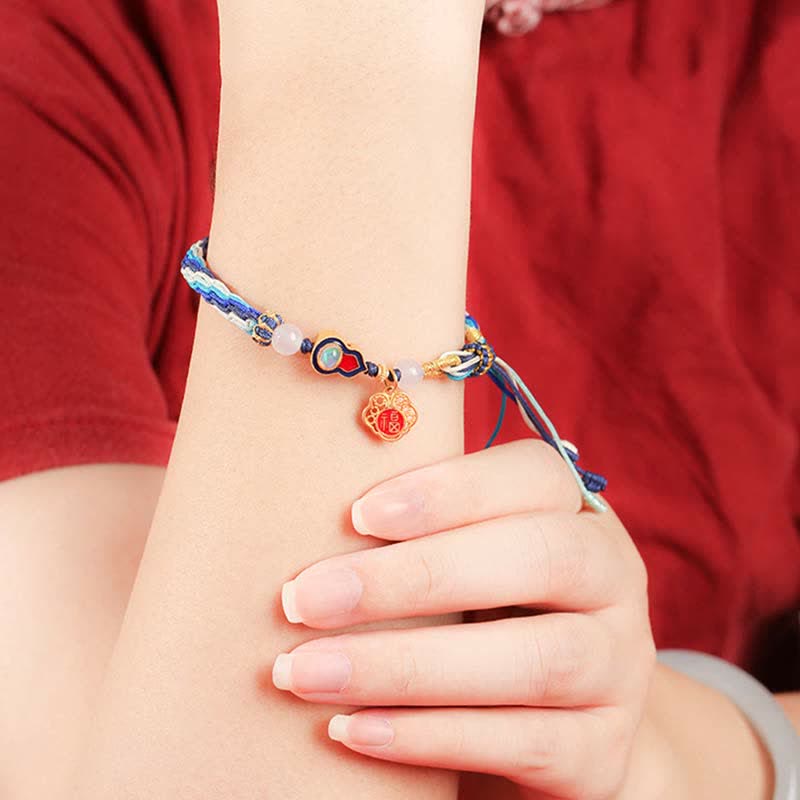 Fortune Jewel 925 Sterling Silver Handmade Gourd Blessing String Reincarnation Knot Bracelet