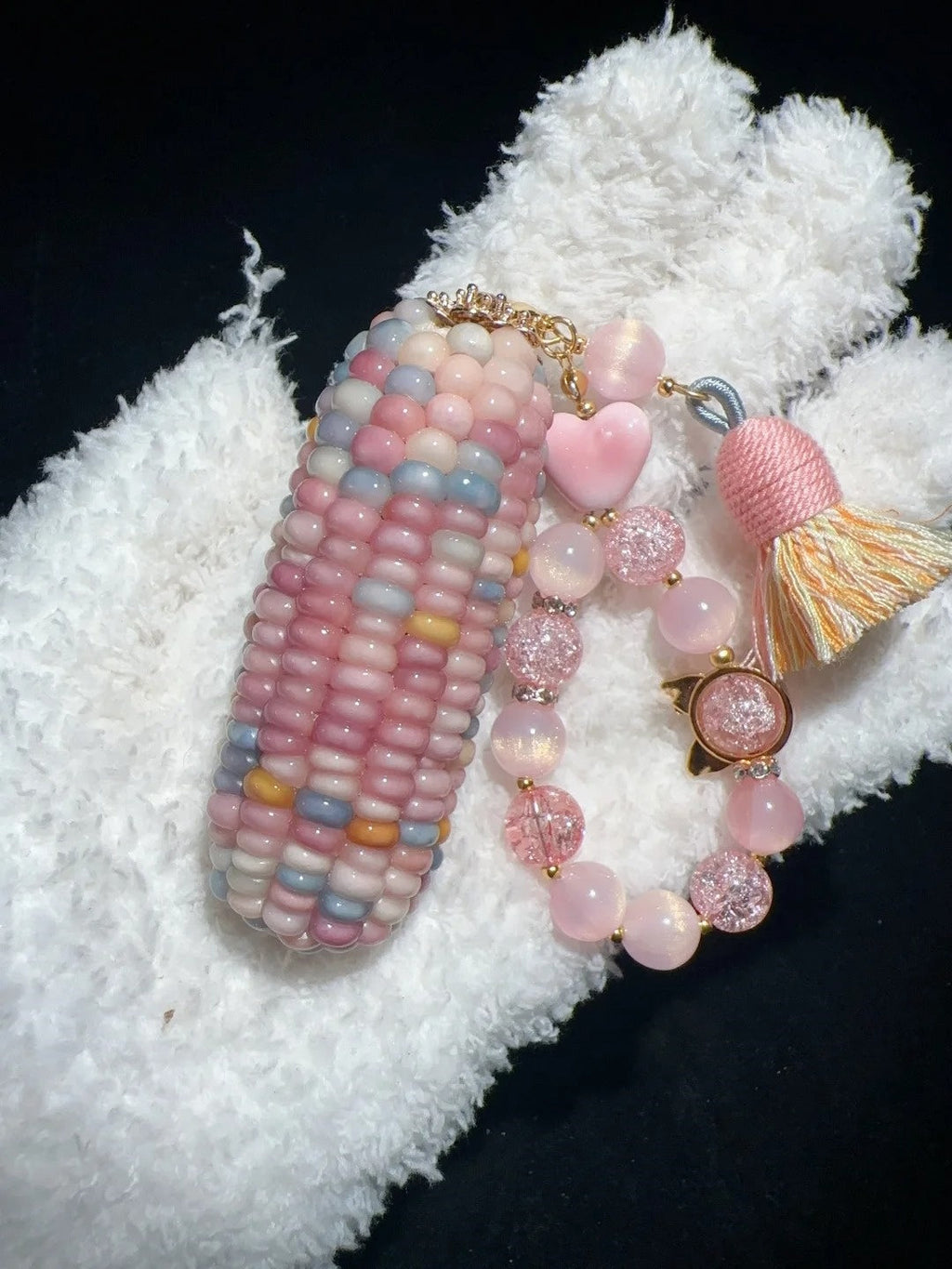 Soft Peach Pink Natural Handmade Corn Charms for Stress Relief