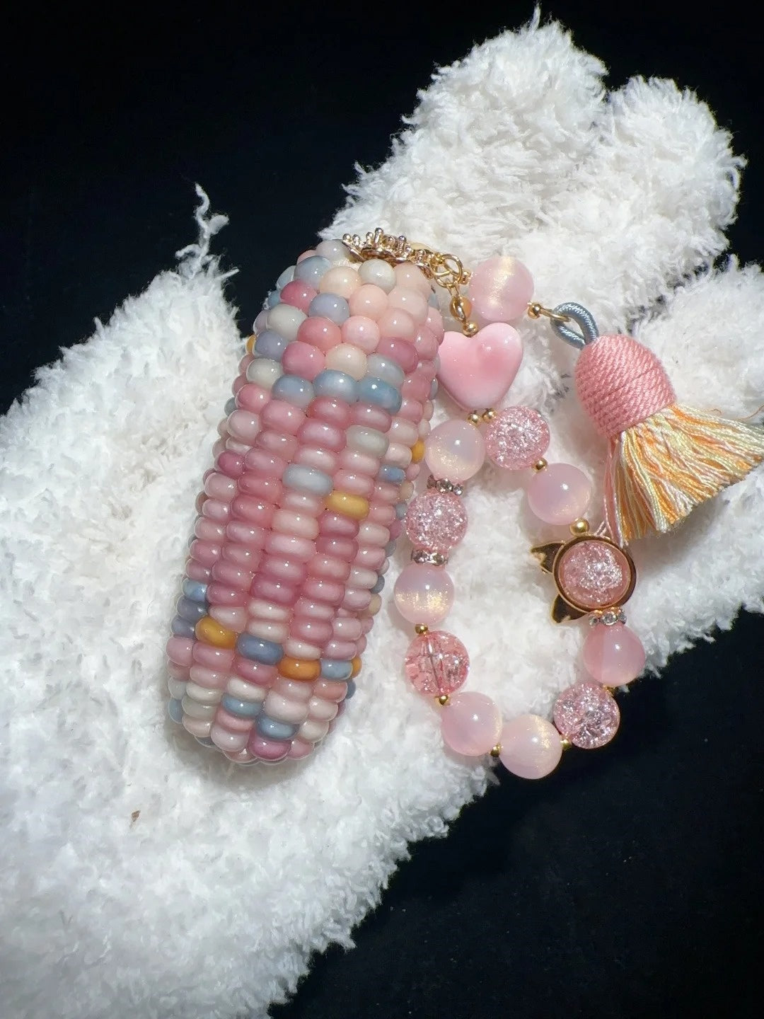 Soft Peach Pink Natural Handmade Corn Charms for Stress Relief