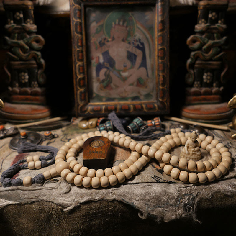 Fortune Jewel 108 Mala Beads Abelia Biflora Wood Warding Off Evil Spirits Wrist Mala