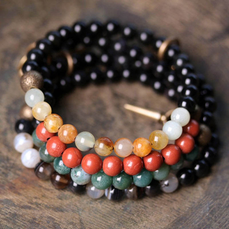 Fortune Jewel Black Obsidian Sodalite Crystal Copper Strength Couple Bracelet