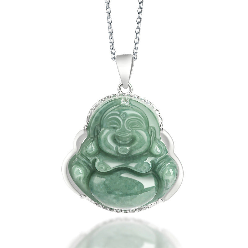 Fortune Jewel Laughing Buddha Jade Abundance Necklace Titanium Steel Chain Pendant Fortune Jewel