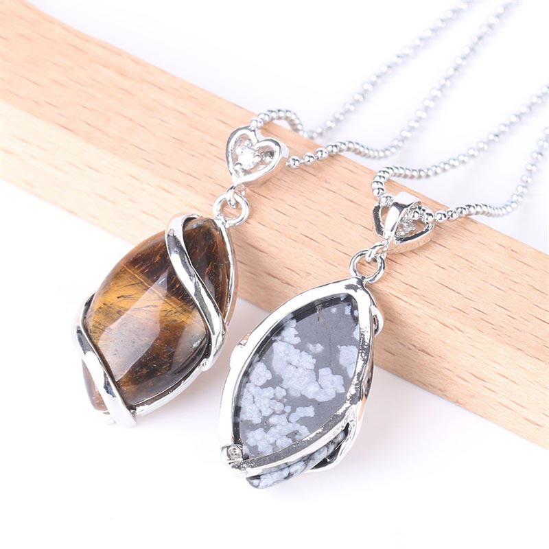 Fortune Jewel Marquise Pattern Natural Crystal Stone Charm Necklace Pendant