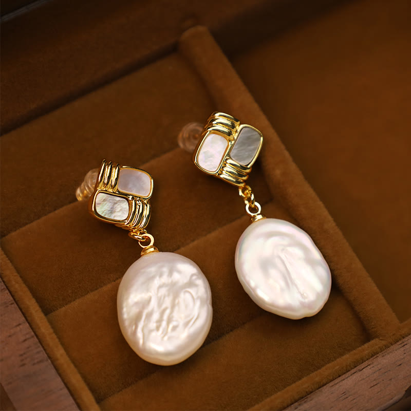 Fortune Jewel 925 Sterling Silver Posts Copper Plated Gold Natural Baroque Pearl Healing Drop Earrings