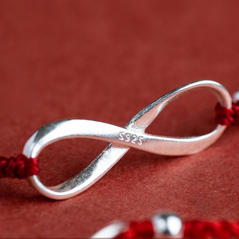 Fortune Jewel 925 Sterling Silver Endless Knot Protection Luck Red String Bracelet Anklet
