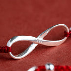 Fortune Jewel 925 Sterling Silver Endless Knot Protection Luck Red String Bracelet Anklet