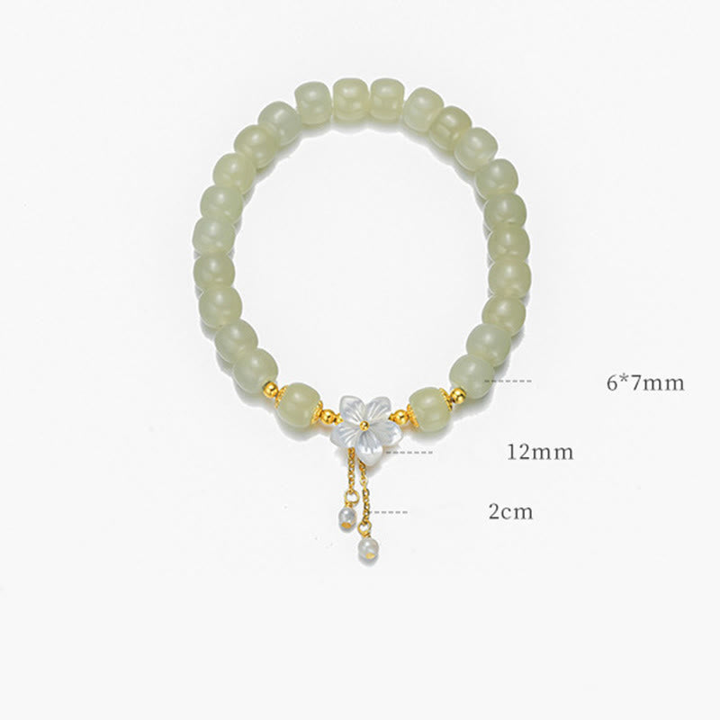 Fortune Jewel 925 Sterling Silver Natural Hetian Jade Luck Flower Bracelet